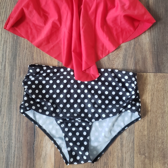 Red Tankini Set with High Waisted Bottoms - Picture 2 of 8